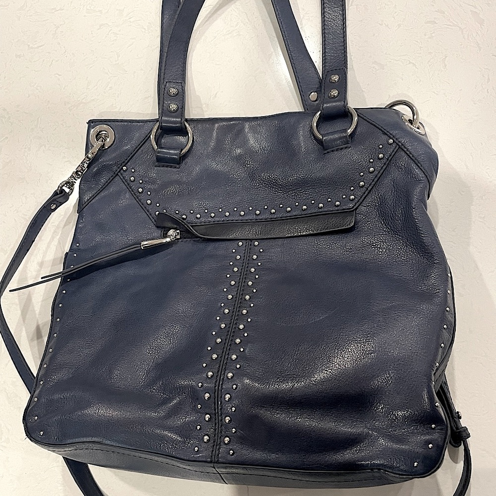 B. Makowsky Navy Leather Silver Studded purse.